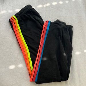 Aviator Nation 5 Stripe Sweatpants - Charcoal// Neon Rainbow Stripes